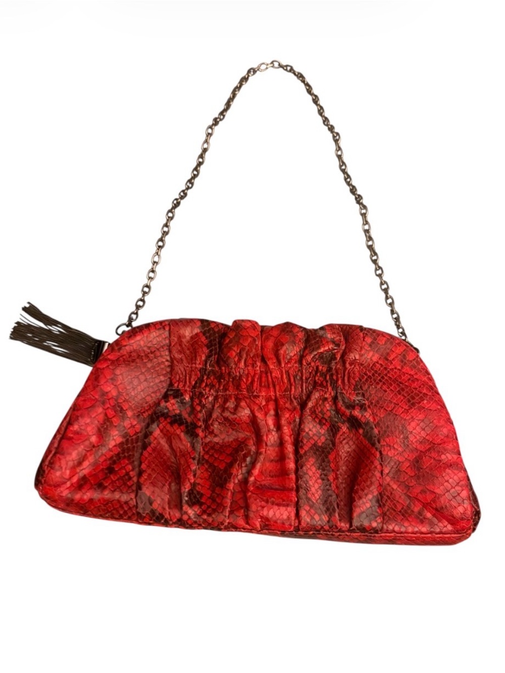 Henri Bendel Red Python-Effect Ruched Shoulder Bag-Preowned